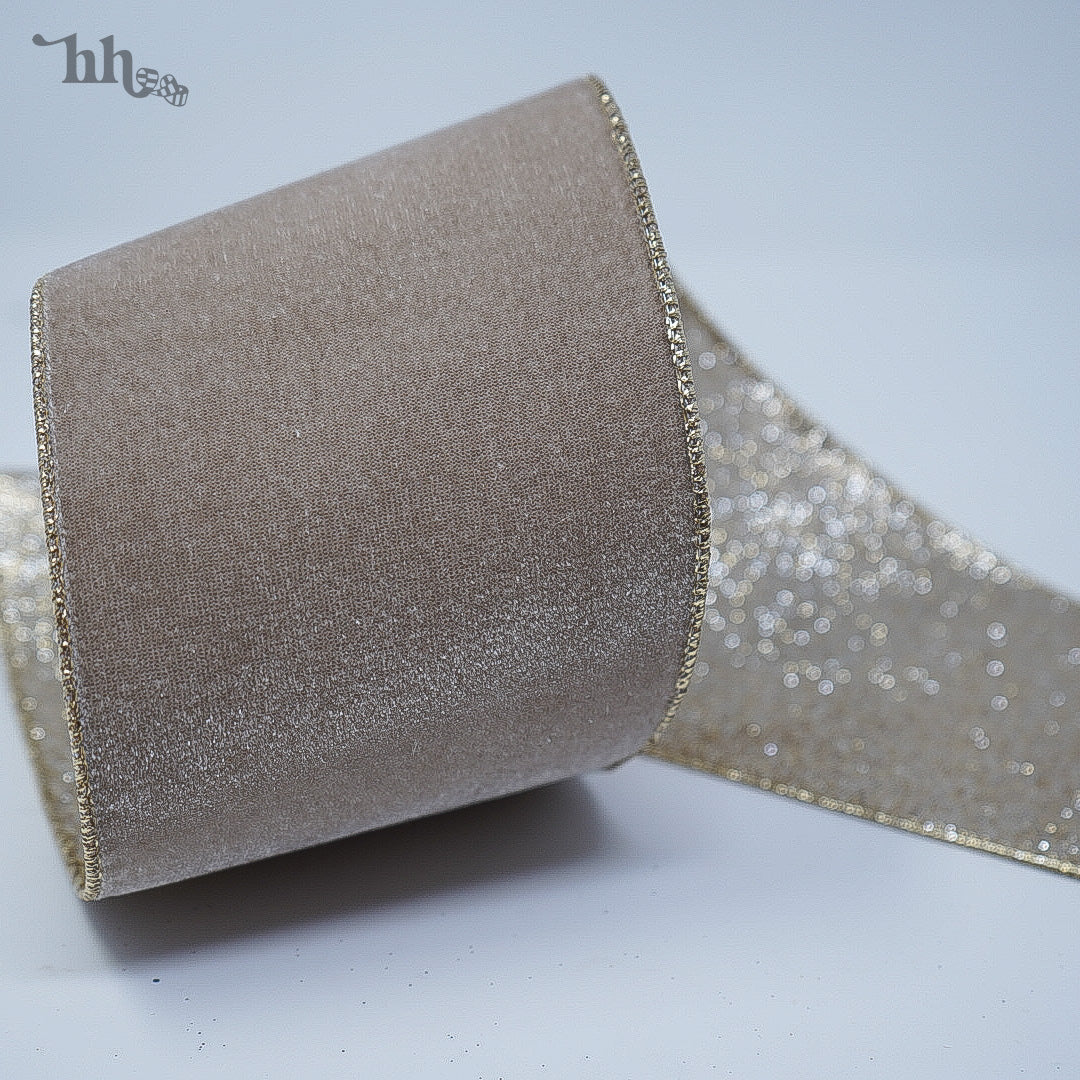 Taupe Velvet with Platinum Glitter Back Ribbon – Hello Holidays
